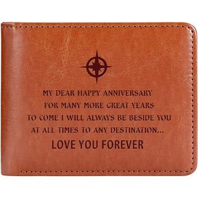 To My Husband Gift Leather Wallet for Man Engraved Personalized Leather Wallet Fathers Day Anniversary Wedding Birthday Gifts for Husband from Wife Valentine’s Day Gifts (I Love You The More)