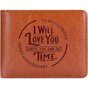 To My Husband Gift Leather Wallet for Man Engraved Personalized Leather Wallet Fathers Day Anniversary Wedding Birthday Gifts for Husband from Wife Valentine’s Day Gifts (I Love You The More)