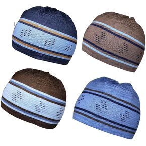 Set 4 Kufi Hat for Men Muslim AMN-225 Beanie Skull Cap Islam Taqiyah Takke Gift