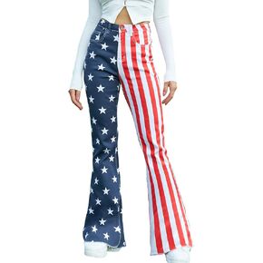 Flare Jeans for Women High Waisted Stretchy American Flag Bell Bottoms Denim Flare Pants