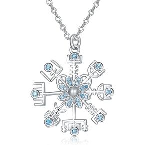 TANGPOET Snowflake Necklace Sterling Silver Birthstone Pendant Necklace Viking Jewelry Christmas Gifts for Women Teens Girls