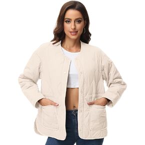 ROYAL MATRIX Quilted Jacket for Women Lightweight Padded Button Down Long Sleeve Jacket with Pockets