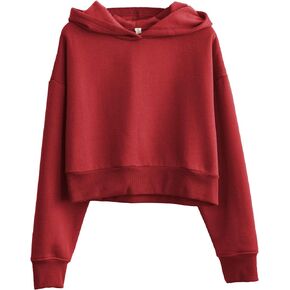 Amazhiyu Women’s Fleece Cropped Hoodies Casual Long Sleeve Pullover Crop Tops
