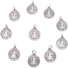Wowser St. Benedict Protection from Evil Silver Toned Pendant, Religious Gift, Set of 10, 0.75 Inches