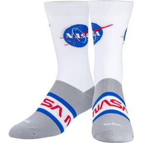 Cool Socks, NASA Logo Badges, Mens Womens Crew, Funny Graphic Print, Large