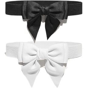 Women's Slim Cotton Bow Tie Waist Belt Full-Elastic Simple Elegant Girdle for Dresses