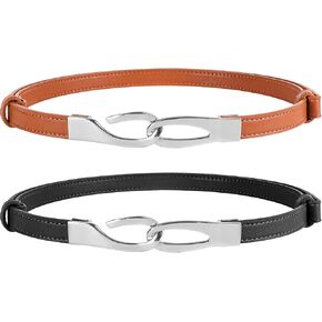 NPET Leather Skinny Women Belt for Jeans Dresses Pants Fashion Waist Belt for Dresses up to 37 Inches with Gold Buckle 2 Pack in Saudi Arabia