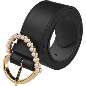 Stylish Women's Belt Heart-Shaped Buckle with Beads Belts Encrusted Buckle Solid Color Waistband for Dress in Kuwait