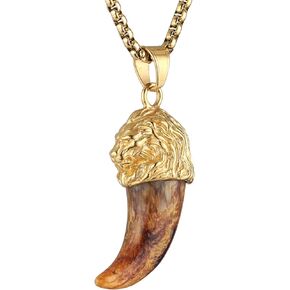 18K Gold Plated Lion Head Pendant Inlay CZ Vintage Hip Hop Viking Rock Punk Animal Totem Amulet Medal Charm Necklace Jewelry