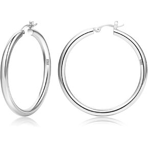 أقراط حلقية من الفضة الإسترلينية 14 قيراط مطلية بالذهب للنساء أقراط حلقية مكتنزة سميكة خفيفة الوزن لا تسبب الحساسية للنساء، أنبوب 4 مم in Kuwait