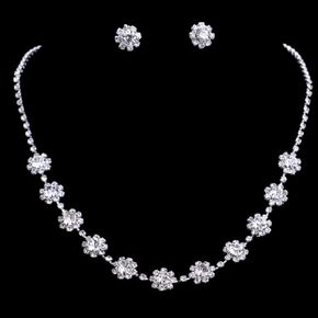 Silver Bride Wedding Jewelry Sets Crystal Bridal Necklace Earrings Set Rhinestone Jewelry Set Prom Costume Choker Necklace for Women and Girls