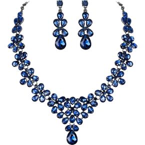 BriLove Women's Wedding Bridal Teardrop Cluster Crystal Statement Necklace Dangle Earrings Set for Bride