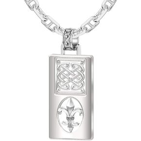US Jewels Men's 925 Sterling Silver 35mm Irish Celtic Knot Fleur De Lis Pendant Necklace, 22in to 26in