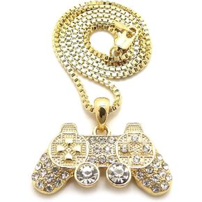 New Iced Out GAME CONTROLLER Pendant &2mm24 Box Chain Hip Hop Necklace XMP17BXG