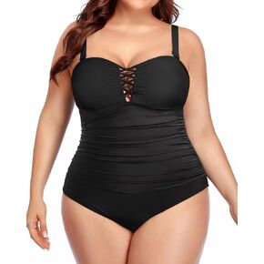 Yonique Plus Size Strapless One Piece Swimsuit for Women Tummy Control Bathing Suit Bandeau Swimwear