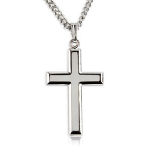 Heartland Store Sterling Silver Men's Cross Necklace - Made in USA, High Polish Pendant for Daily Wear and Meaningful Religious Present for Holidays and Special Occasions with Various Chain Sizes