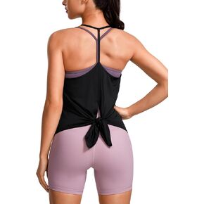 CRZ YOGA Lightweight Tank Top for Women V Neck Spaghetti Strap Workout Tanks Tie Back Yoga Sleeveless Shirts Halter Camisole
