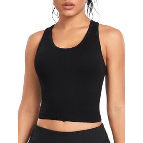 VitalMoved Workout Tops for Women - Longline Sports Bras Ribbed Crop Tank Tops with Built in Bras, Racerback Yoga Tops (7328)