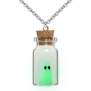 Ghost in A Bottle Pendant Necklace,Glow In The Dark Ghost Necklace The Adopt A Ghost Necklace Halloween Jewelry for Women and Men