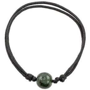 NOVICA Artisan Handmade Jade Pendant Bracelet Adjustable Dark Green from Guatemala Cotton Cord 'Loving Life in Dark Green'
