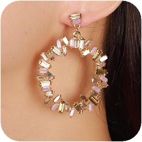 YERTTER Vintage Round Square Crystal Hoop Dangle Earrings Rhinestone Hoop Tassel Earrings Ear Stud for Wedding Women Brides