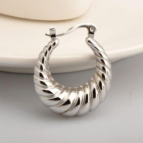 925 Sterling Silver Shrimp-Textured Medium Oval Hoop Earrings 14K Gold Plated Chunky Hoop Earrings Set for Women Hypoallergenic with Hinged Clasp | Various Sizes for Women and Girls (Gold)