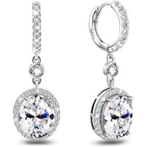 Hoop Earrings with Charms for Women Trendy - Sterling Silver Hypoallergenic Loop Earrings with Dangling Oval Cubic Zirconia Huggie Bridal Earrings with Dangle Classic Fashion Earring Christmas Gifts