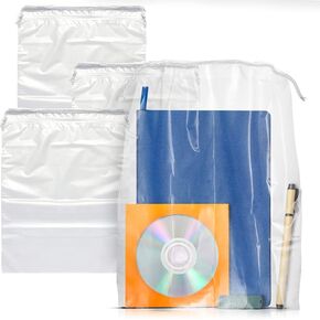 APQ Clear Drawstring Bag, 8 x 10 Inches. Pack of 100 Clear Plastic Drawstring Bags. 2 Mil Drawstring Clear Plastic Bags. Waterproof Clear Plastic Bags Drawstring for Cosmetics, Toiletries