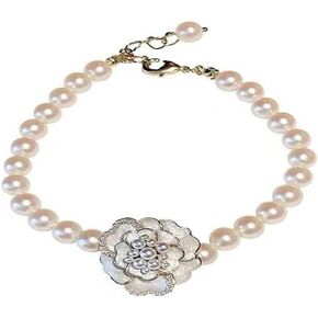 BSLVWG Pearl Bracelets for Women Adjustable Camellia Flower Bracelet Faux Pearl Bracelets Chain Link Bracelet Delicate Vintage Jewelry for Women Girl Mom