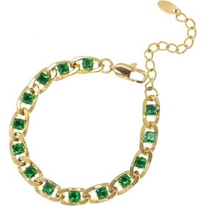 Sonateomber Tennis Curb Link Chain Bracelet - Stylish Trendy Rhinestone Cubic Zirconia Crystal Chunky Yellow Gold Cuban Bracelet for Women