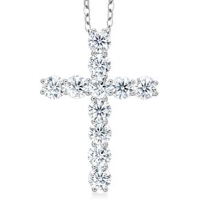 Gem Stone King 925 Sterling Silver White Round Moissanite Cross Pendant Necklace (2.53 Cttw, with 18 Inch Silver Chain, 1.20 Inch)