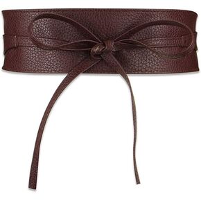 Womens PU Leather Corset Cinch Waistband Waspie Waist Belt Retro Tied Wide Belt Bandage Girdle Wrap Bowknot Band Bow Tie Faux Leather Obi Boho Style for Girls Halloween Costume – Dark Brown