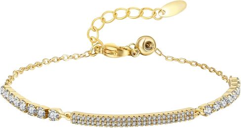 Kainier 14K الذهب مطلي سلسلة أساور للنساء الفتيات لذيذ لطيف الفولاذ المقاوم للصدأ مكعب زركونيا قابل للتعديل الطبقات التراص رابط مشبك الورق أساور in Kuwait