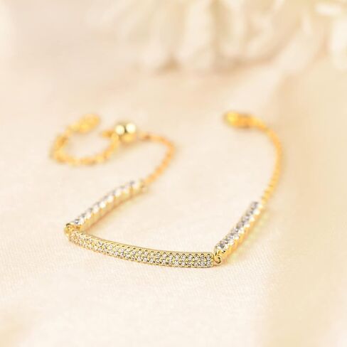 Kainier 14K الذهب مطلي سلسلة أساور للنساء الفتيات لذيذ لطيف الفولاذ المقاوم للصدأ مكعب زركونيا قابل للتعديل الطبقات التراص رابط مشبك الورق أساور in Kuwait