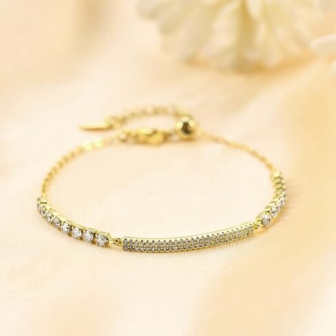 Kainier 14K الذهب مطلي سلسلة أساور للنساء الفتيات لذيذ لطيف الفولاذ المقاوم للصدأ مكعب زركونيا قابل للتعديل الطبقات التراص رابط مشبك الورق أساور in Kuwait