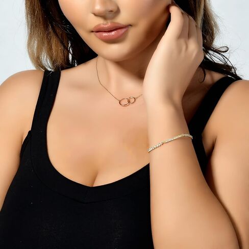 Kainier 14K الذهب مطلي سلسلة أساور للنساء الفتيات لذيذ لطيف الفولاذ المقاوم للصدأ مكعب زركونيا قابل للتعديل الطبقات التراص رابط مشبك الورق أساور in Kuwait