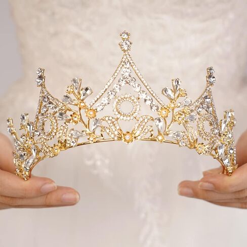 Wedding Tiara for Bride Tiara Queen Crown for Women Crystal Pearl Tiara Hair Accessories for Pageant Birthday Prom in Saudi Arabia