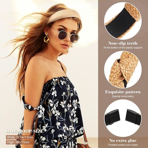8 Pieces Knotted Rattan Headband Earrings for Women Wide Straw Boho Headbands Twist Knot Hair Accessories Lightweight Geometric Jewelry Beach Tassel Woven Braid Drop Dangle Earrings (Stylish Style) in Saudi Arabia