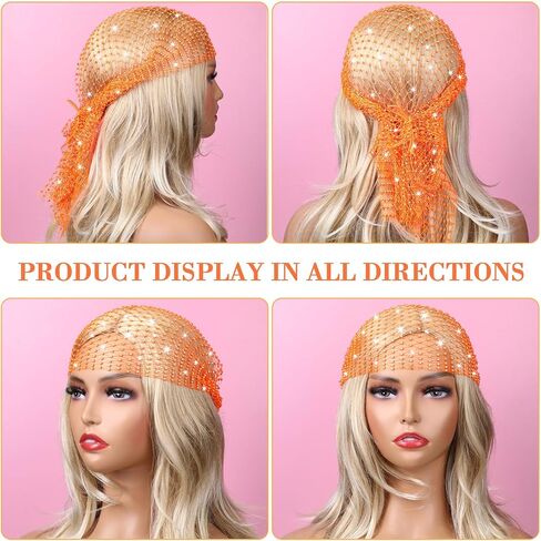 Ramede 6 Pcs Rhinestone Head Scarf Glitter Mesh Headband Stretchy Hair Accessories Sparkly Hair Scarf Turbans Night Club Rave Costume Accessories for Women Girls Party in Saudi Arabia