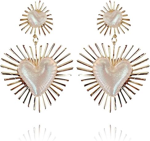 RCHENGYANUIMA Exaggerated Geometric Boho Punk Gold Sunburst Heart Statement Drop Earrings for Women Teen Girls in Saudi Arabia