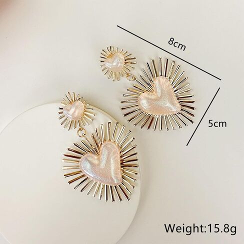 RCHENGYANUIMA Exaggerated Geometric Boho Punk Gold Sunburst Heart Statement Drop Earrings for Women Teen Girls in Saudi Arabia