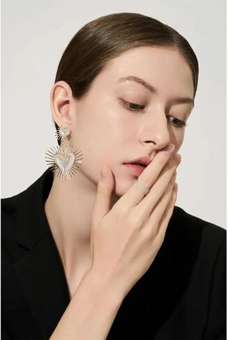 RCHENGYANUIMA Exaggerated Geometric Boho Punk Gold Sunburst Heart Statement Drop Earrings for Women Teen Girls in Saudi Arabia