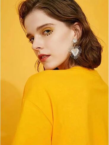 RCHENGYANUIMA Exaggerated Geometric Boho Punk Gold Sunburst Heart Statement Drop Earrings for Women Teen Girls in Saudi Arabia