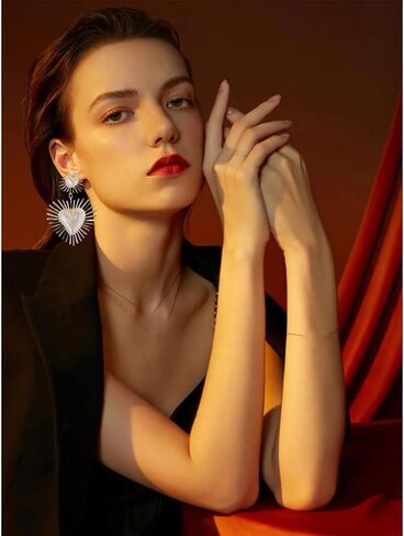 RCHENGYANUIMA Exaggerated Geometric Boho Punk Gold Sunburst Heart Statement Drop Earrings for Women Teen Girls in Saudi Arabia