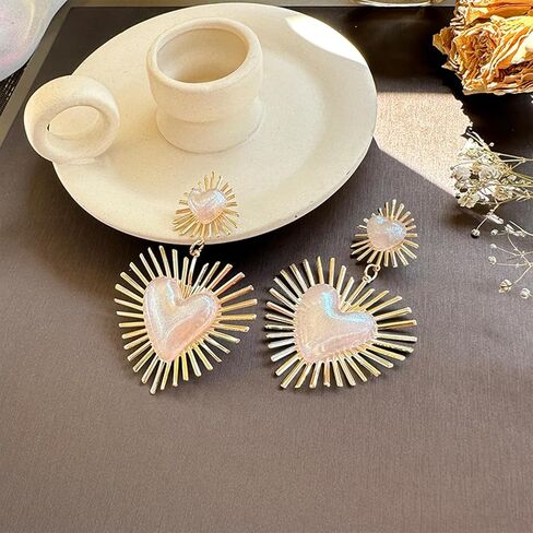RCHENGYANUIMA Exaggerated Geometric Boho Punk Gold Sunburst Heart Statement Drop Earrings for Women Teen Girls in Saudi Arabia