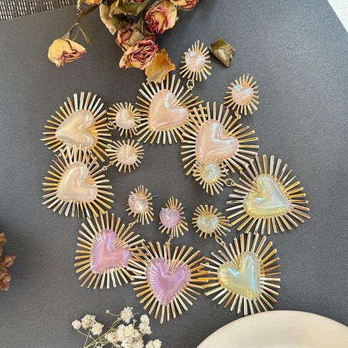 RCHENGYANUIMA Exaggerated Geometric Boho Punk Gold Sunburst Heart Statement Drop Earrings for Women Teen Girls in Saudi Arabia