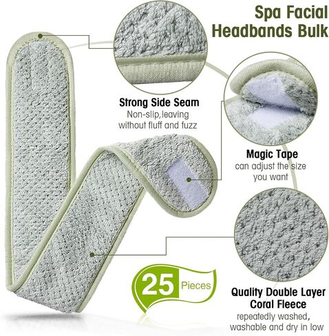Giegxin 25 Pcs Spa Headbands Bulk Facial Makeup Hair Wrap Bath Shower Adjustable Double Layer Coral Fleece with Hook and Loop (Multicolor) in Saudi Arabia