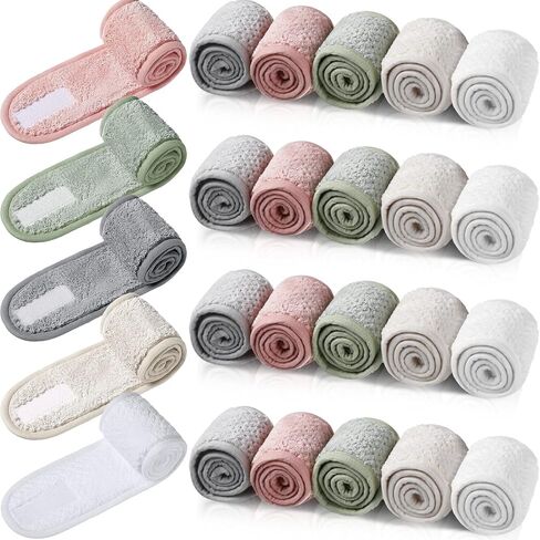Giegxin 25 Pcs Spa Headbands Bulk Facial Makeup Hair Wrap Bath Shower Adjustable Double Layer Coral Fleece with Hook and Loop (Multicolor) in Saudi Arabia