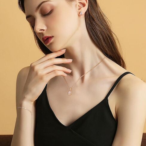 Bridesmaid Jewelry Set Gift for Wedding Party, Cubic Zirconia Crystal Teardrop Pendant Necklace Earring Tennis Bracelet Set in Gold/Rose Gold/Silver Plated in Saudi Arabia