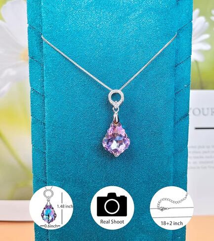 مجموعة مجوهرات كريستال نسائية باللون الأرجواني، مجموعة كريستال على شكل دمعة باروكية على شكل قلب، مجموعة قلادة وأقراط، بلورات فيتريل الخفيفة من النمسا، أقراط متدلية للنساء هدية مجوهرات مضادة للحساسية in Kuwait